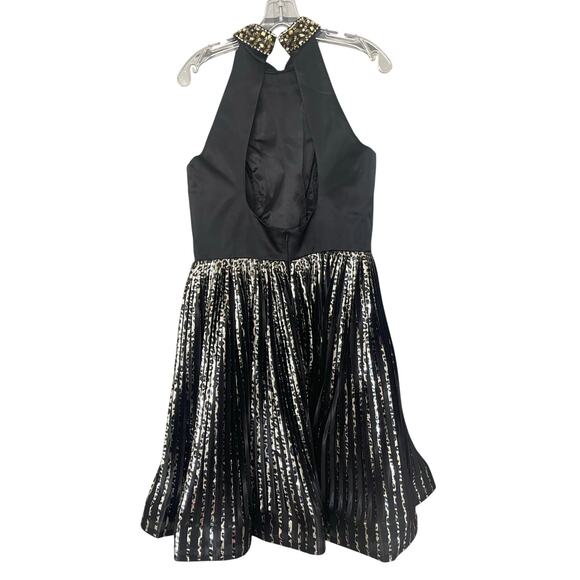 BLUSH 11367 Embellished High Neck Collar Cocktail Mini Skirt Dress Size 8 Black - Picture 4 of 6